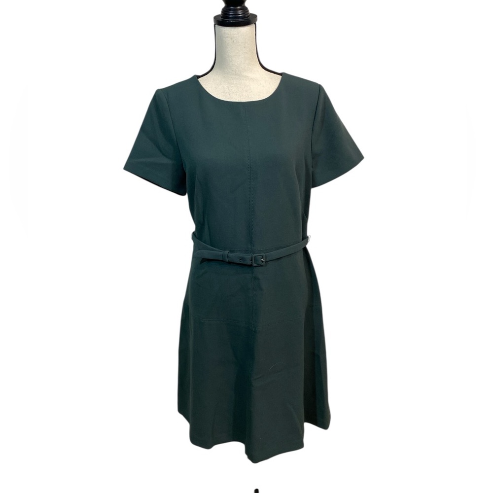 Ann Taylor Green Ponte Belted Dress 12